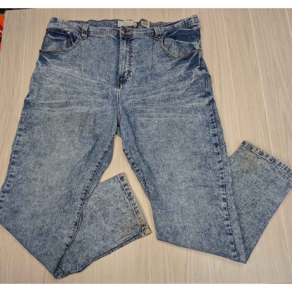 Jeanius by AcademiKs Men's Blue Jeans Acid Wash Denim 46x32 Vintage READ